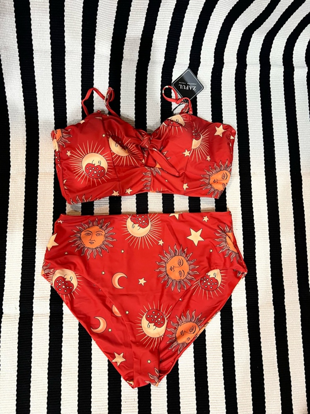 Zaful Red Sun & Moon Print High-Waist Bikini